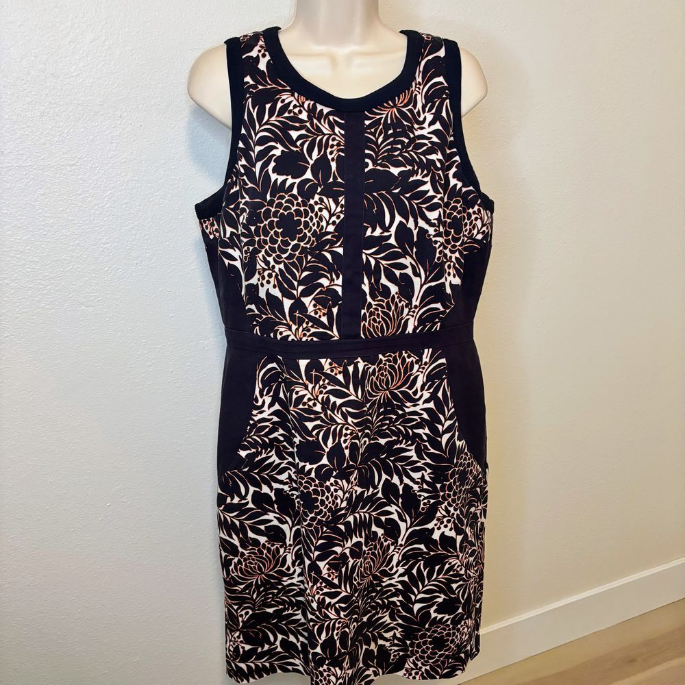 Adrianna Papell Sleeveless Sheath Dress Navy Orange Sz 14